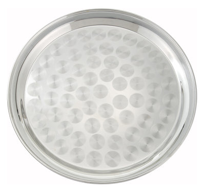 Winco STRS-16 16 Inch Diameter Round Tray with Swirl Design Stainless Steel Polished Finish