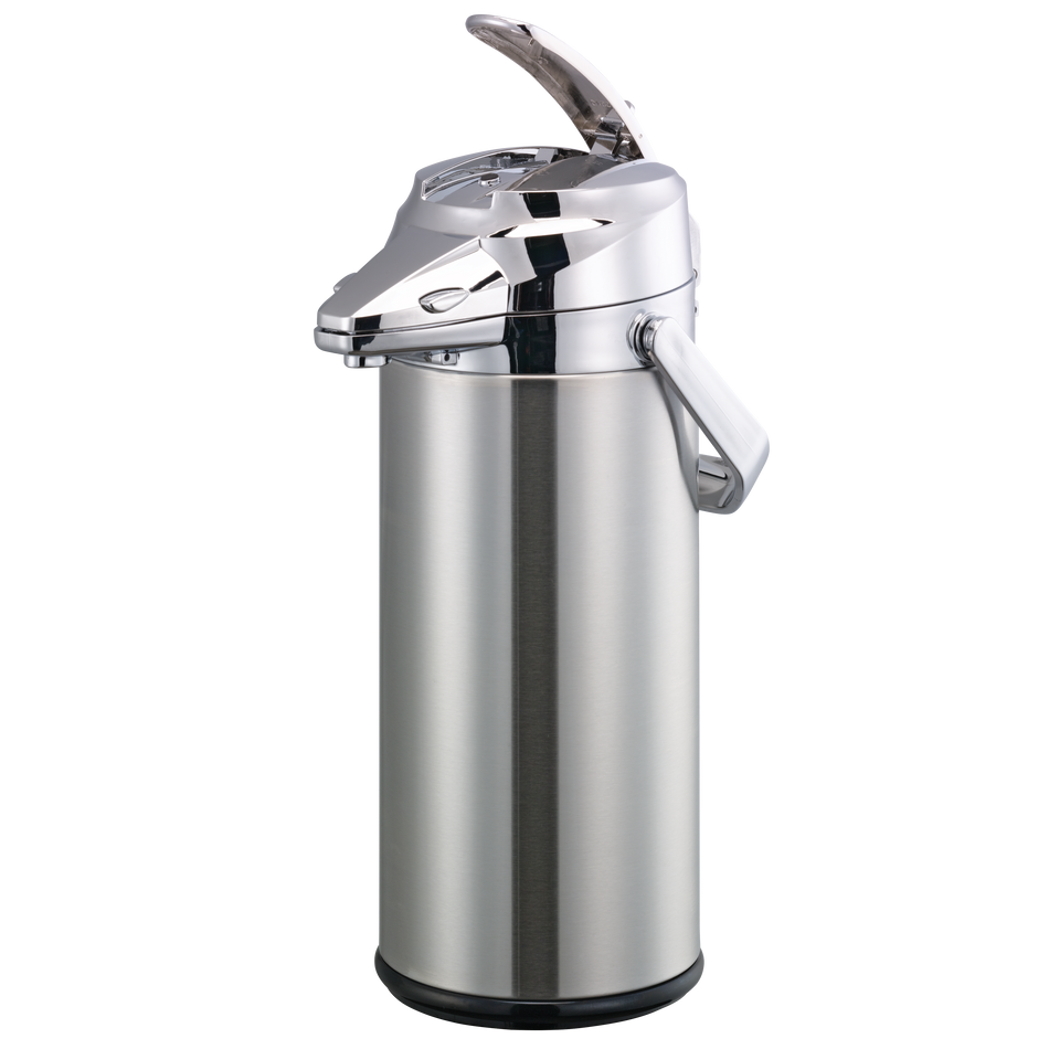 Signa-Air 2.2-Liter Stainless Vacuum Insulated Airpot with Lever Pump Lid in Brushed Stainless and Chrome