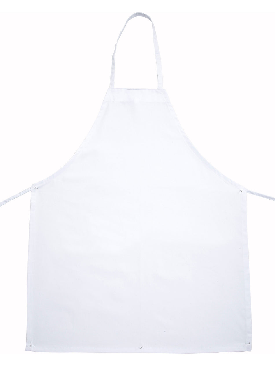 Winco BA-3226WH 33 Inch Full-length Bib Apron Without Pockets White Poly-cotton