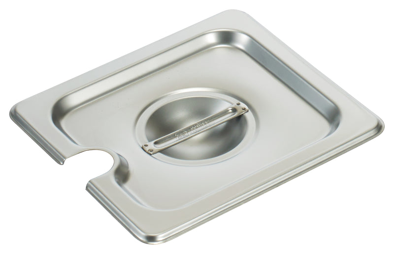 Winco SPCS 1/6 Size Slotted Steam Table Pan Cover - Stainless Steel with Handle