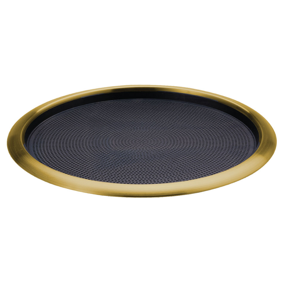 Non-Slip Removable Insert 16 in. Large Round Serving Tray in Vintage Gold