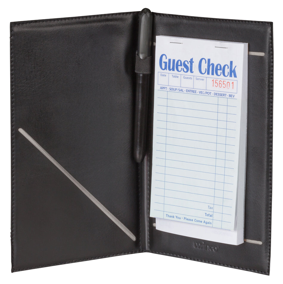 Winco CHK-2K 8-1/2 Inch Guest Order Holder with Elastic Pen Loop Black