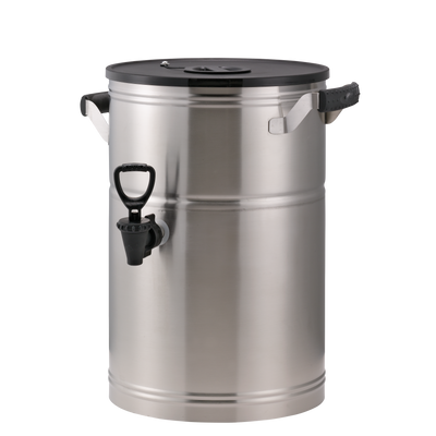 Round 3-Gallon Commercial Stainless Tea Urn in Brushed Stainless and Black
