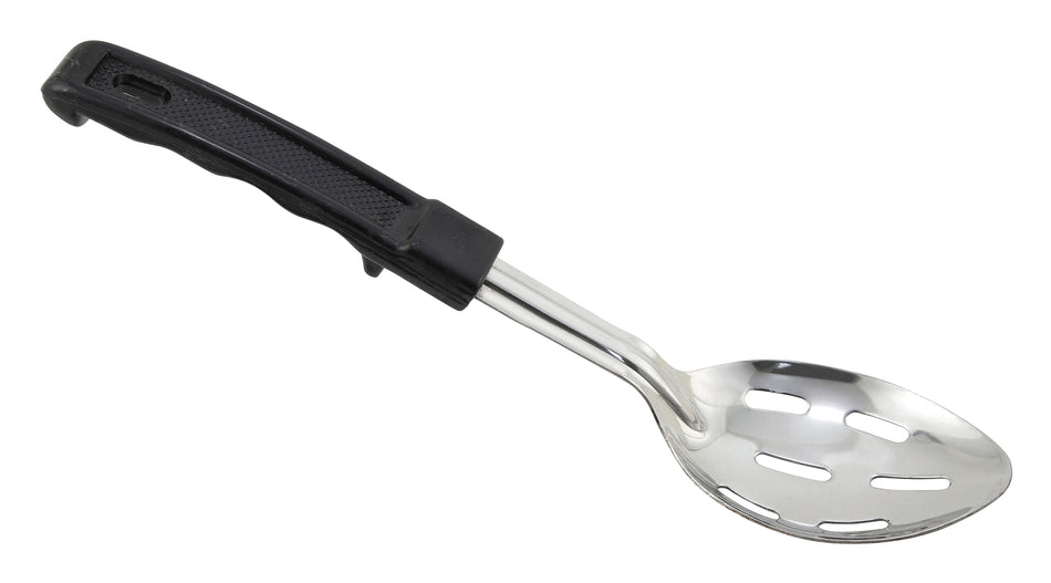 Winco BHSN-11 11 Inch Slotted Basting Spoon with Black Plastic Handle Stainless Steel