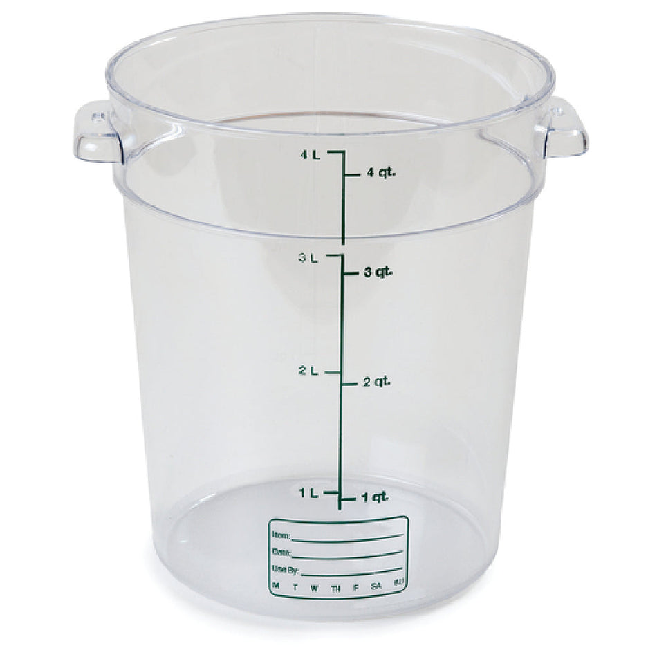 Carlisle 1076407 4 Quart Food Storage Container Clear Polycarbonate with Indicators