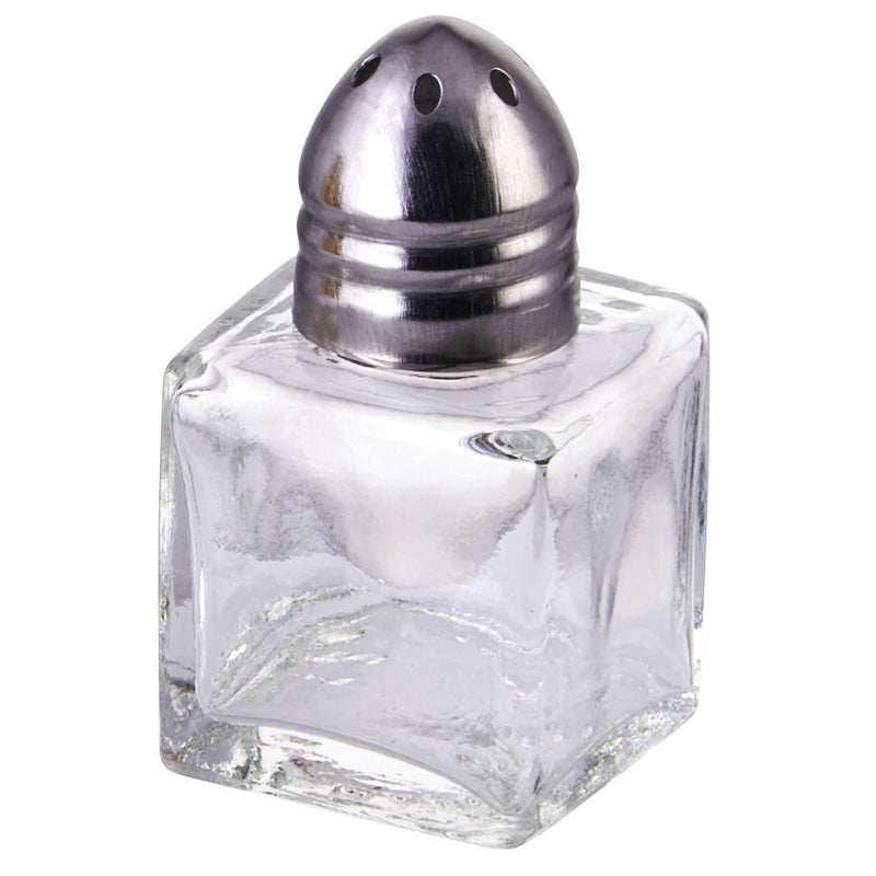 Winco G-100 1/2 Oz. Glass Salt / Pepper Shaker Square with Stainless Steel Top