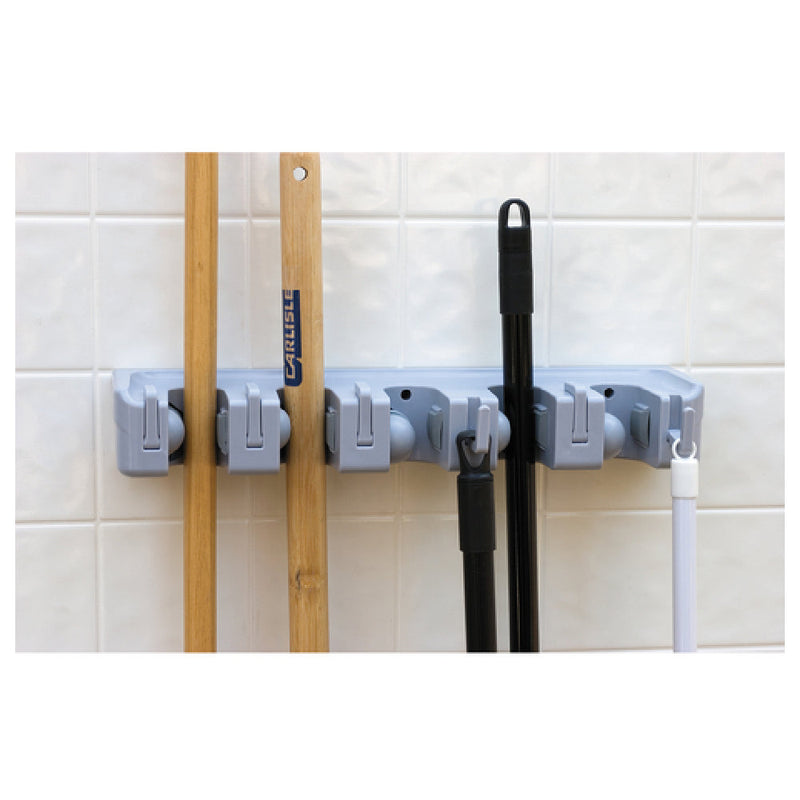 Carlisle 4073700 16-1/2 Inch Mop Broom Holder with Fold-Up Hooks Light Blue