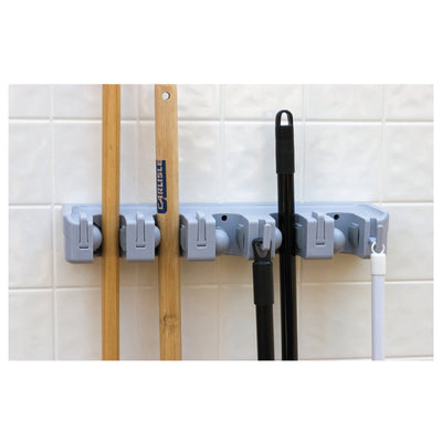 Carlisle 4073700 16-1/2 Inch Mop Broom Holder with Fold-Up Hooks Light Blue
