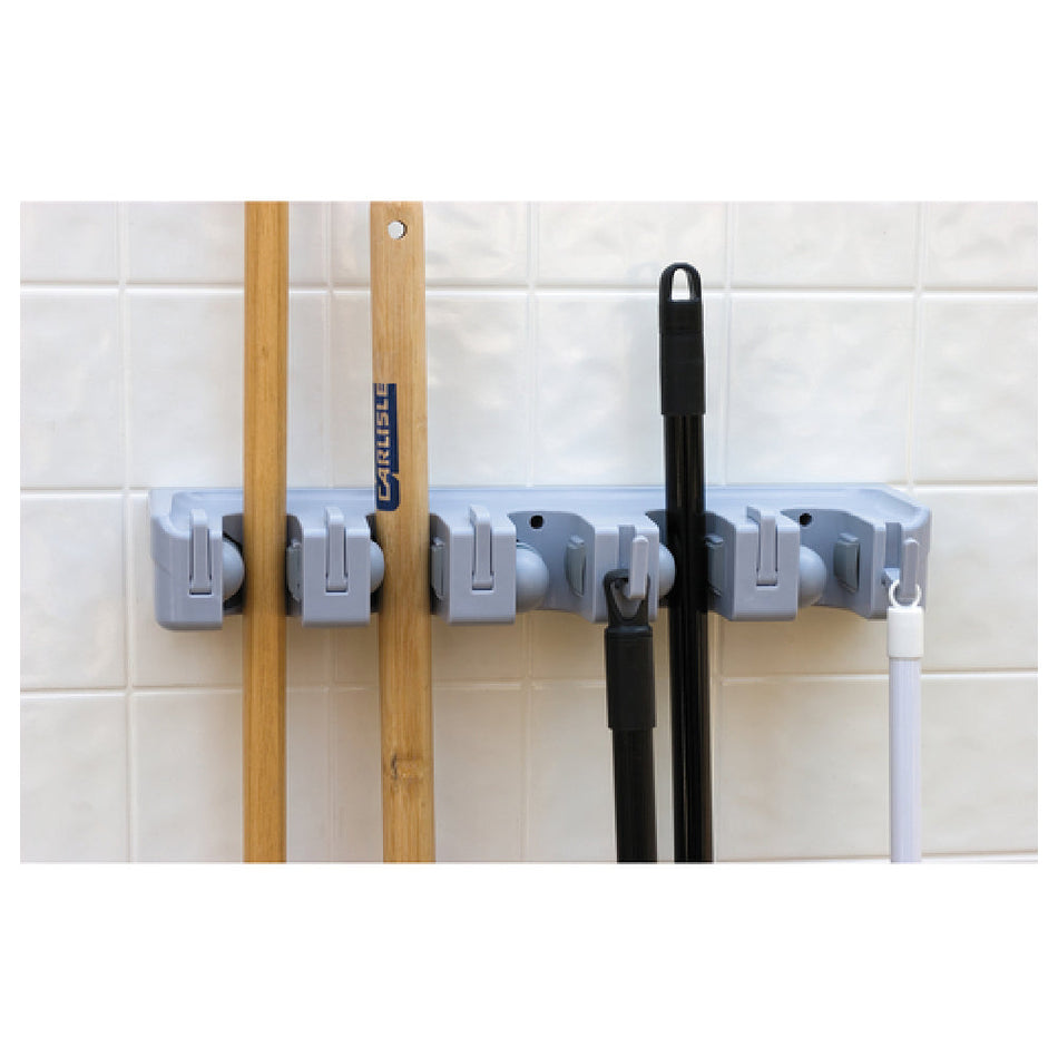 Carlisle 4073700 16-1/2 Inch Mop Broom Holder with Fold-Up Hooks Light Blue