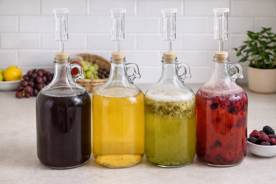 1 Gallon Glass Fermenter Kit - 4-Pack Complete with Stoppers & Airlocks