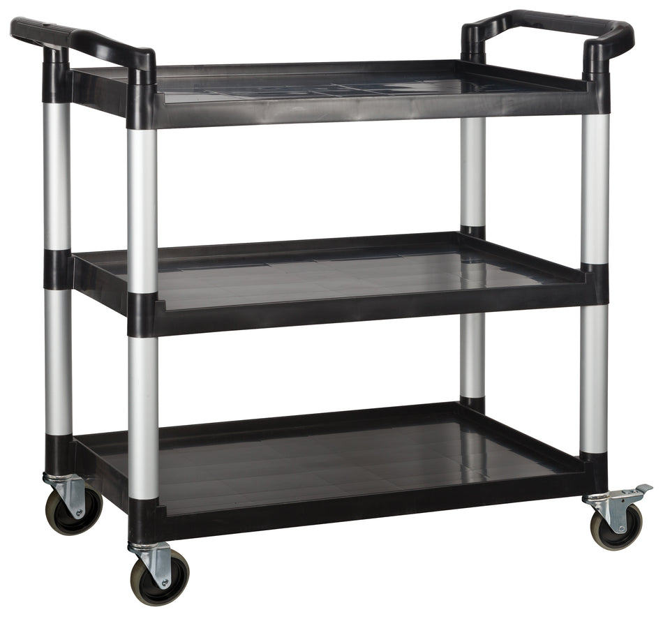 Winco UC-3019K 40 Inch Utility Cart 3-tier Plastic Black 400 lb Capacity
