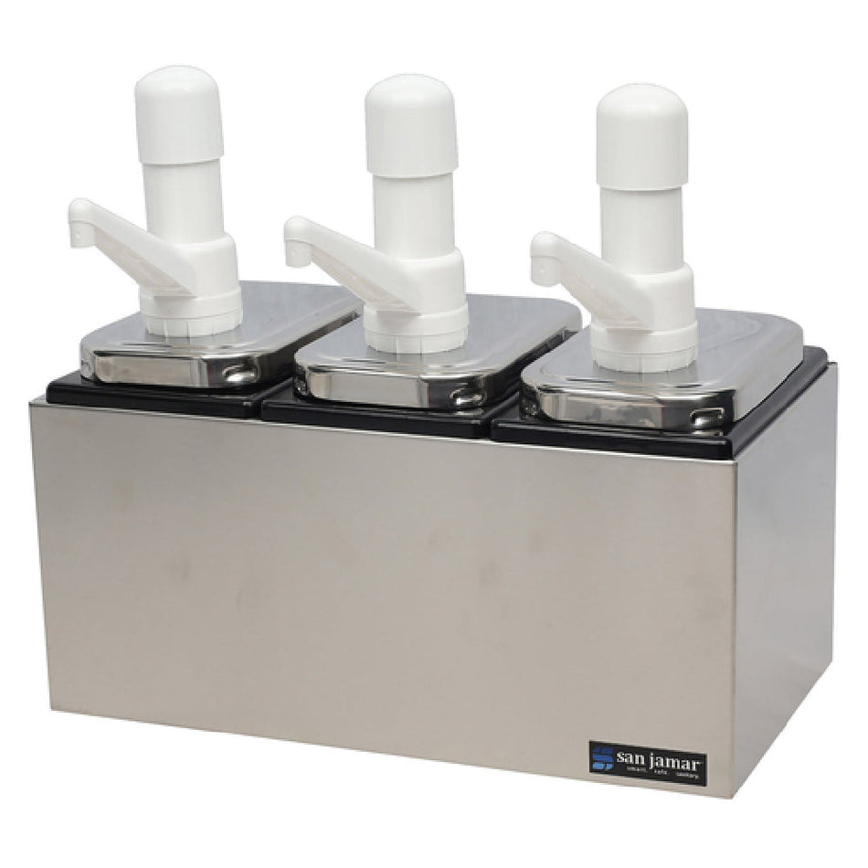 Carlisle P9713 14 Inch Stainless Steel Condiment Dispenser Pump Triple Well