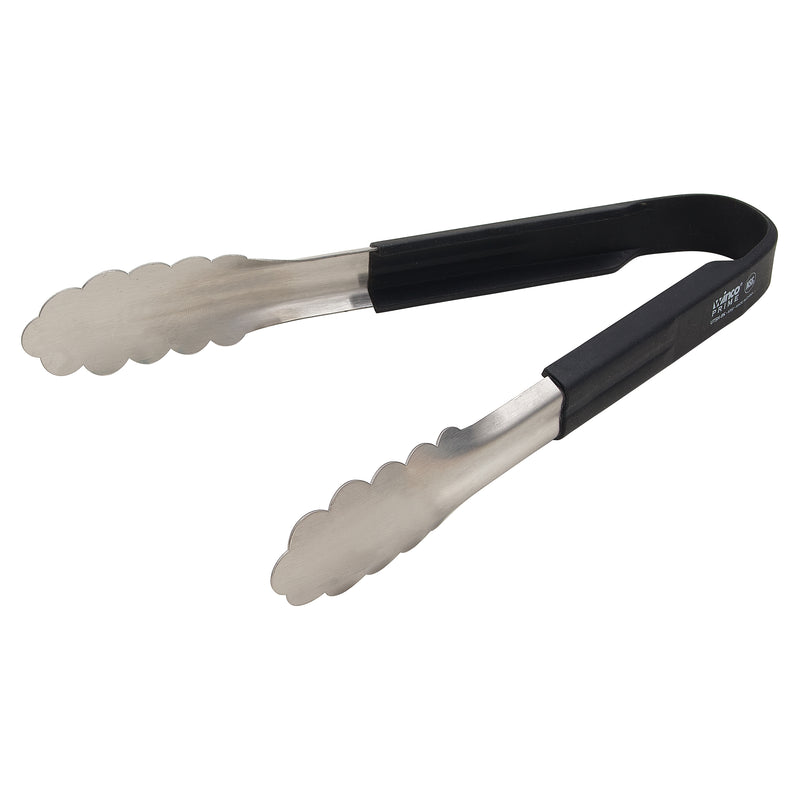 Winco UTSH-9K 9 Inch Utility Tongs with Black Silicone Handle Stainless Steel