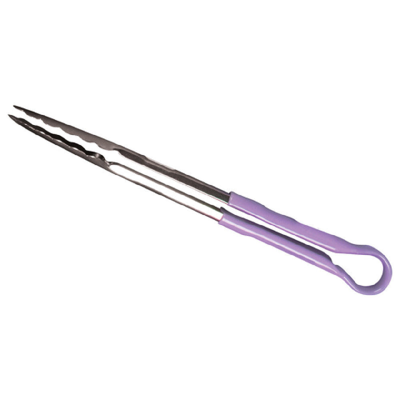 Carlisle ASZTONGS 8 Inch Utility Tongs with Saf-T-Grip Allergen Zone Purple Handle