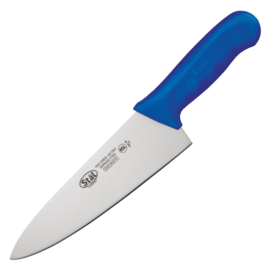 Winco KWP-80U 8 Inch Blade Stamped Chef Knife High Carbon Blue Polypropylene Handle