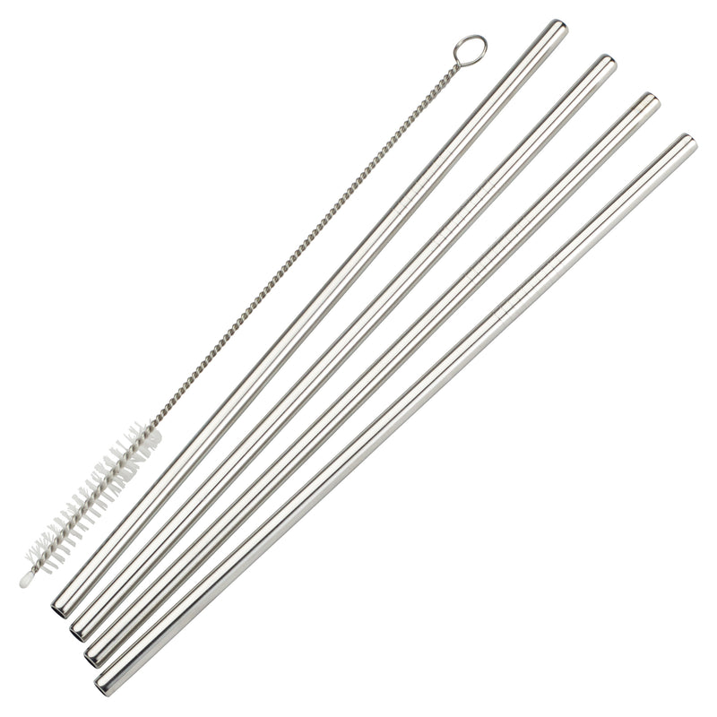 Winco SSTW-8S 1/4 Inch Stainless Steel Drinking Straw Set with Cleaning Brush