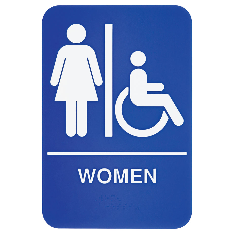 Winco SGNB-651B 6 Inch Sign with Symbol Braille Women Accessible White on Blue