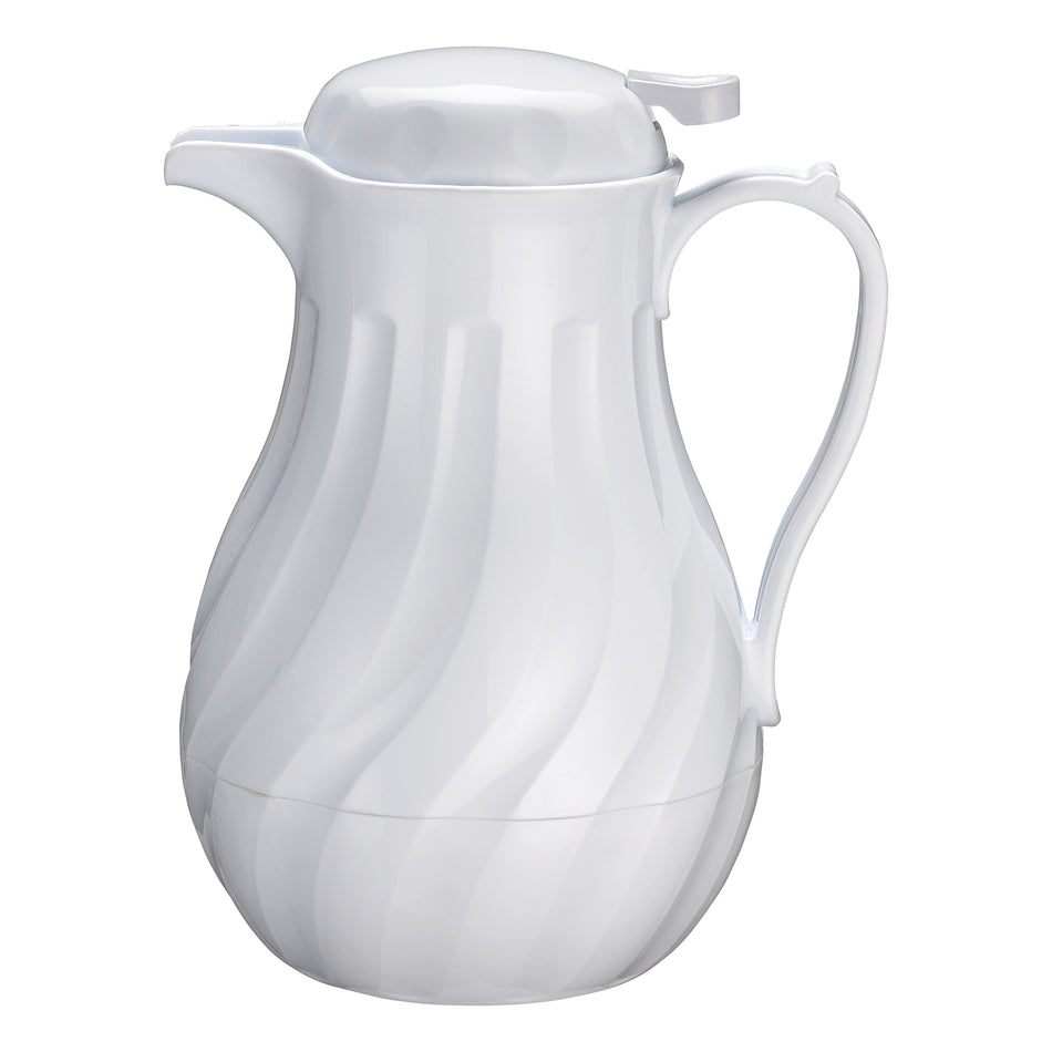 Winco VSW-20W Swirl Pattern Push Button Insulated Beverage Server - White, 20 oz