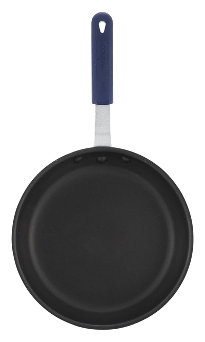 Winco AFP-14XC-H 14 Inch Fry Pan Round Without Lid Blue Silicone Handle Aluminum