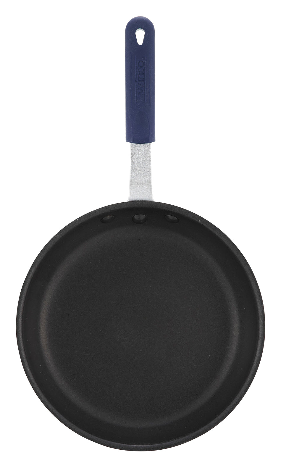 Winco AFP-14XC-H 14 Inch Fry Pan Round Without Lid Blue Silicone Handle Aluminum