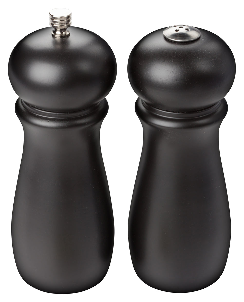 Winco SP-612 2-1/4 Inch Salt Shaker and Pepper Grinder Rubberwood Black Matte Finish