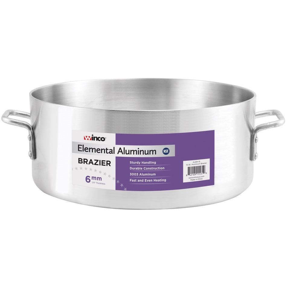 Winco ALBH-35 35 Qt. Elemental Brazier Pan 22 Inch 6mm Aluminum NSF