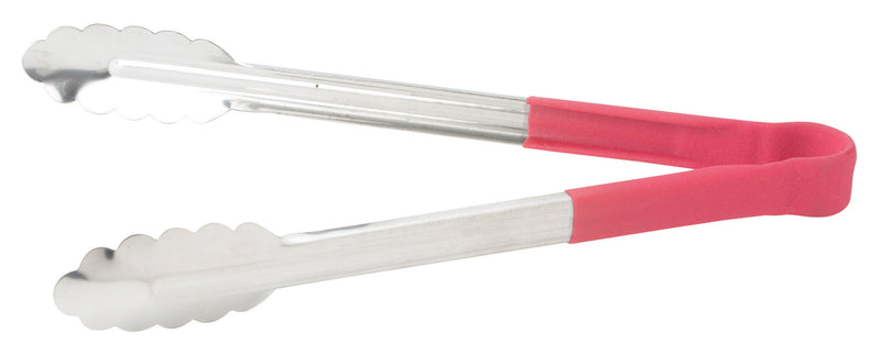 Winco UTPH-12R 12 Inch Utility Tongs Non-slip Polypropylene Coated Red