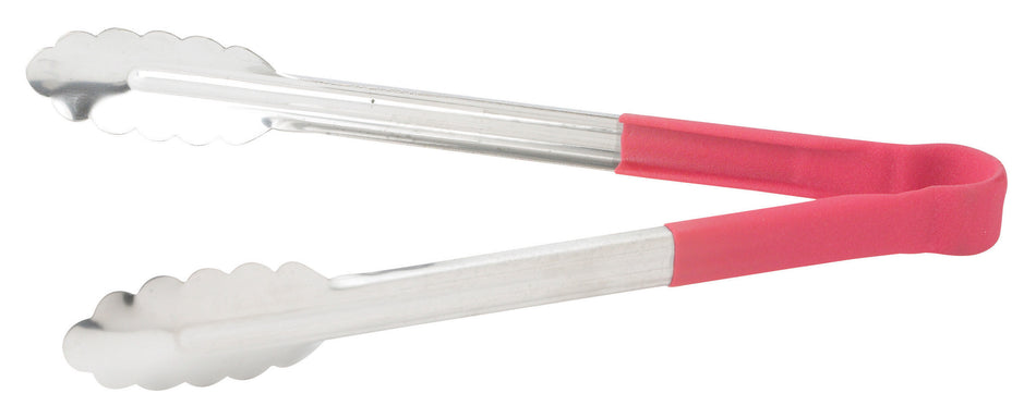 Winco UTPH-12R 12 Inch Utility Tongs Non-slip Polypropylene Coated Red