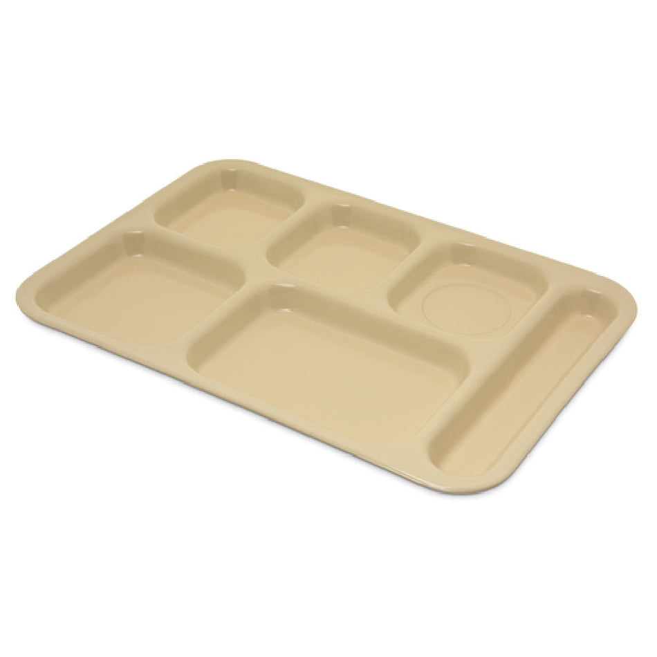Carlisle 4398825 14-1/2 Inch Tan Right-handed Tray Melamine with 6 Compartments