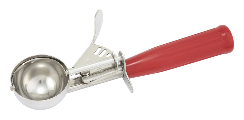 Winco ICD-24 1-3/4 Oz Ice Cream Disher Thumb Press Plastic Handle Red