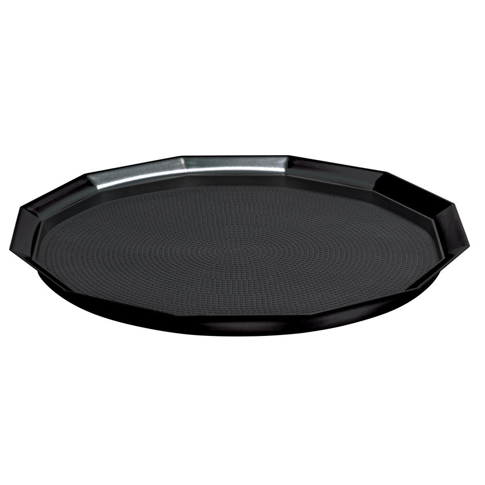 12-Sided 16 in. Large Non-Slip Serving Tray in Black Onyx