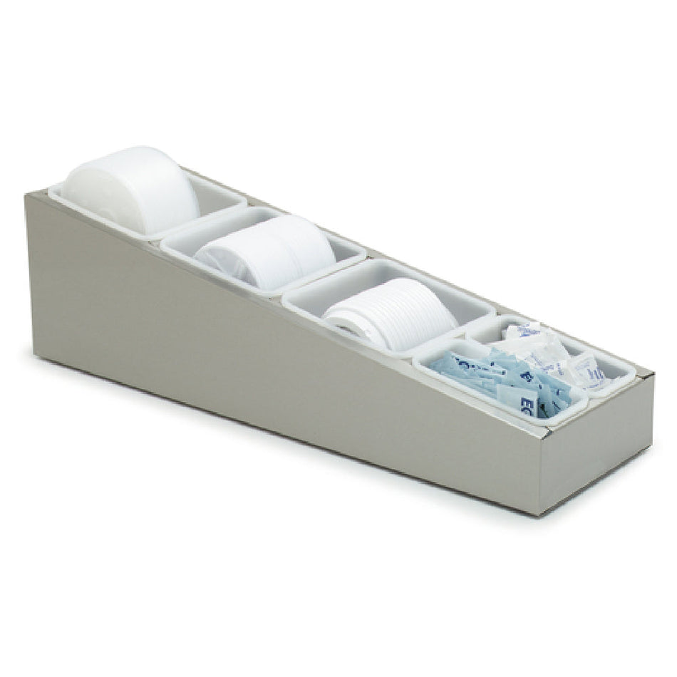 Carlisle 38800GLC 7 Inch Lid Condiment Organizer Stainless Steel with Non Slip Feet