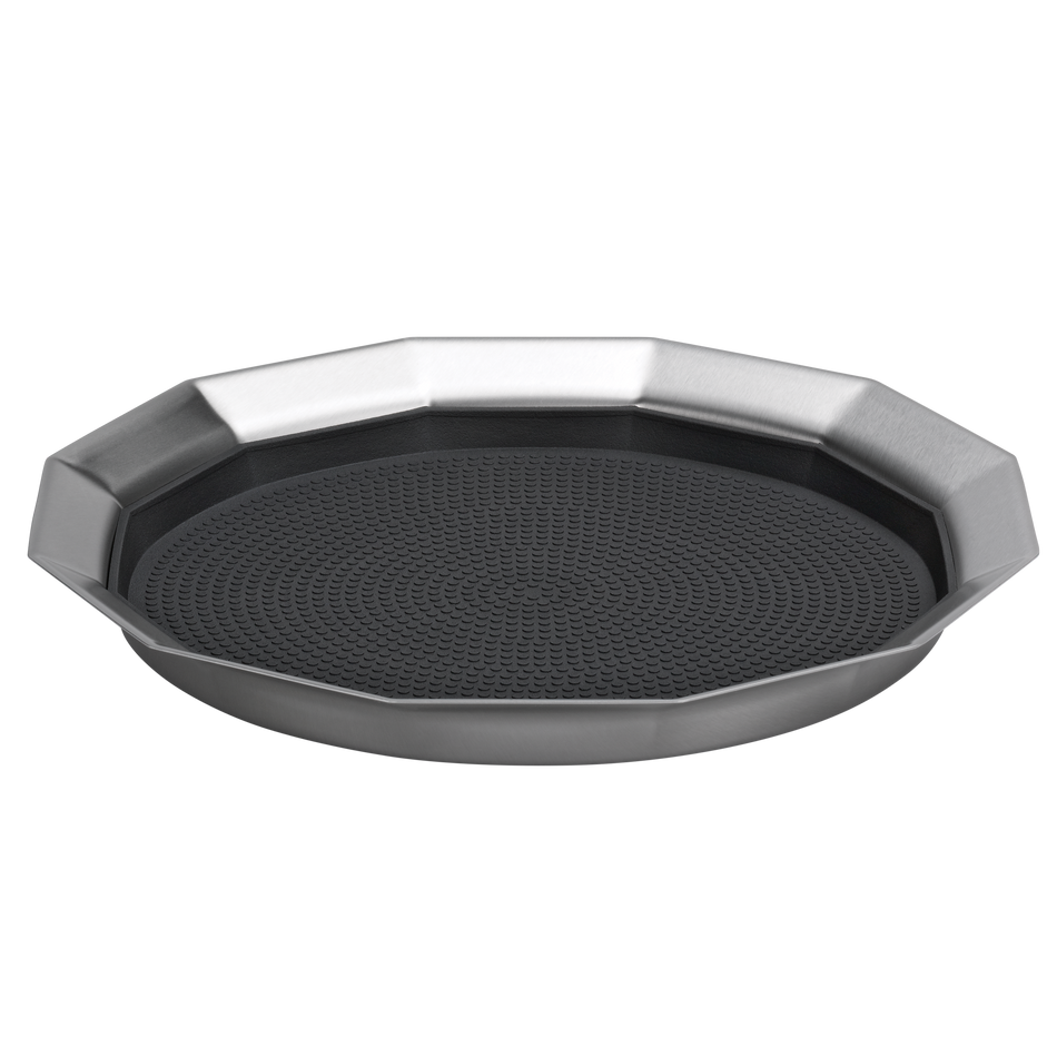 12-Sided 11 in. Small Non-Slip Serving Tray in Brushed Stainless