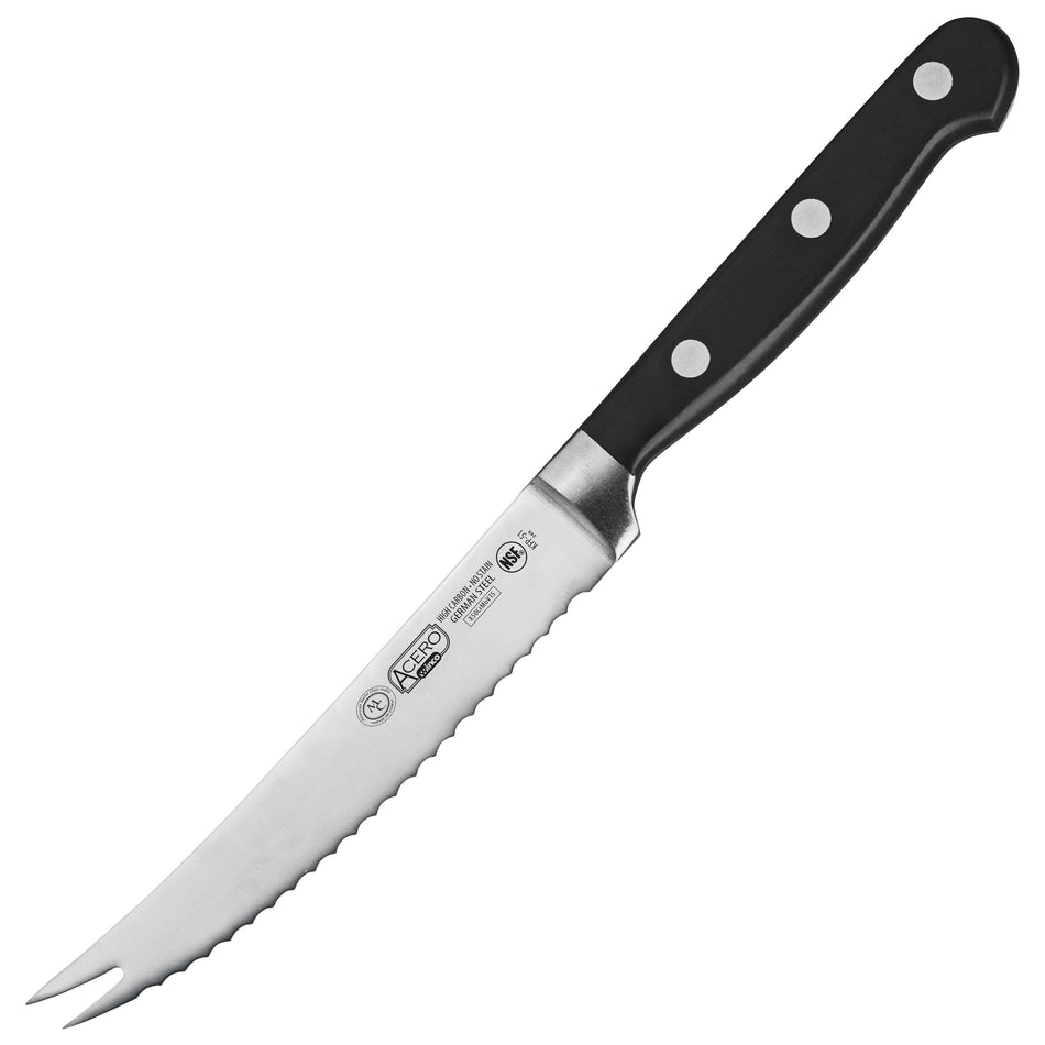 Winco KFP-51 5 Inch Blade Acero Tomato Knife Forged Plastic Handle Black