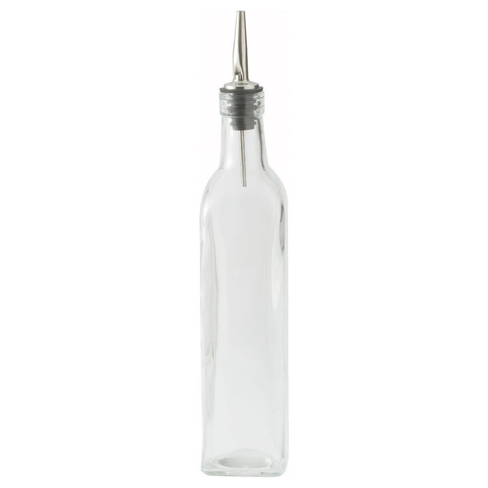 Winco GOB-16 16 Oz Glass Oil Bottle Square with Lid Clear