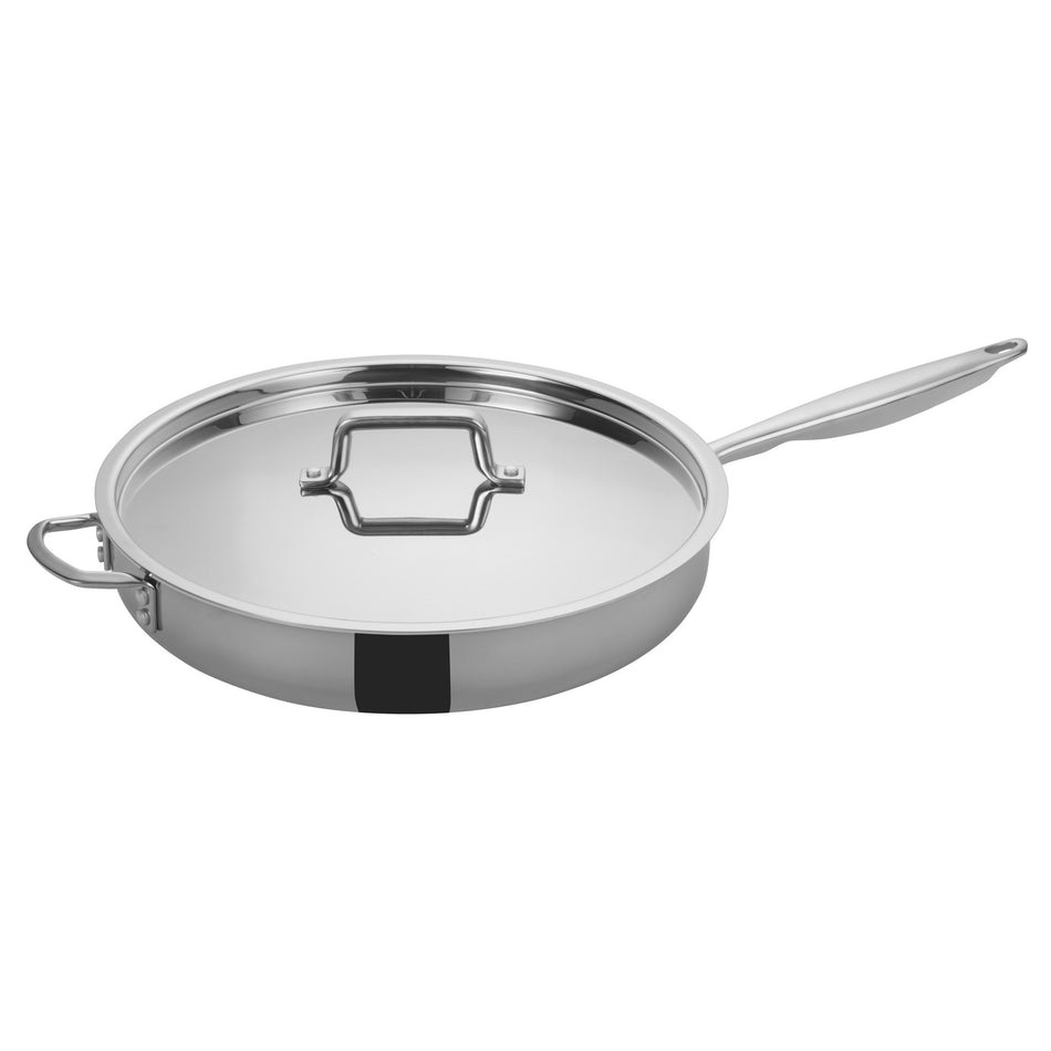 Winco TGET-7 7 Quart Induction Ready Sauté Pan with Cover and Helper Handle