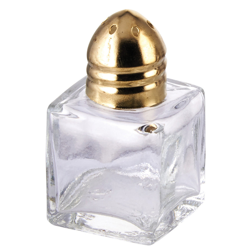 Winco G-101 1/2 Oz Glass Shaker Square with Brass Top - Salt Pepper Shaker
