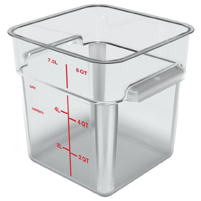 Carlisle 1195307 8 Quart Square Food Storage Container Polycarbonate Clear with Red Print