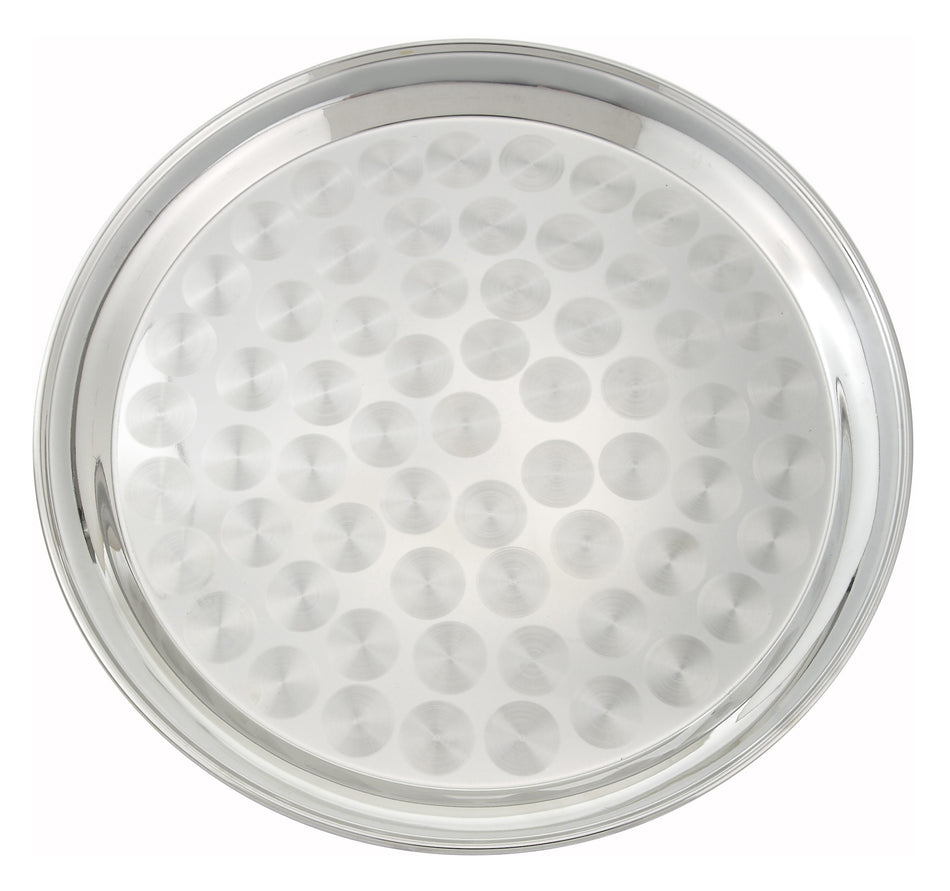 Winco STRS-12 12 Inch Round Swirl Service Tray Stainless Steel Polished Finish