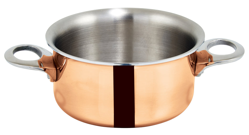 Winco DCCR-3C 15 Oz Mini Casserole Round Induction Ready Copper Plated Stainless Steel