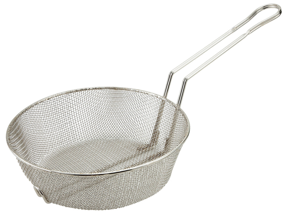 Winco MSB-08F 8 Inch Round Culinary Basket Fine Mesh Nickel Plated Steel
