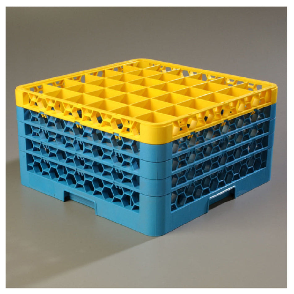 Carlisle RG36-4C411 20 Inch Dishwasher Glass Rack with 36 Compartments Yellow-Blue