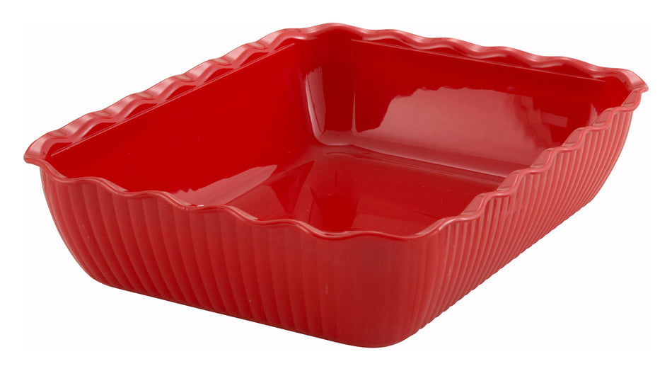 Winco CRK-13R 13 Inch Rectangular Salad Crock BPA Free SAN Red Fluted