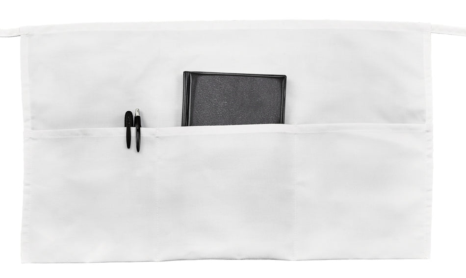 Winco WA-1221W 21-3/4 Inch Length White Waist Apron with 3 Pockets Cotton Poly Blend