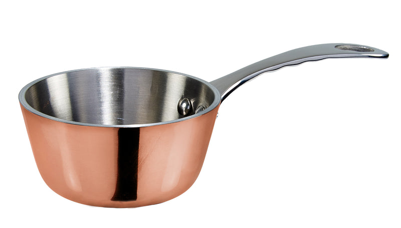 Winco DCSC-3C 5 Oz Mini Saucier Round Induction Ready Riveted Handle Tri-Ply Aluminum Stainless Steel Copper Plated