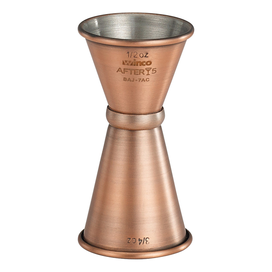 Winco BAJ-7AC 1/2 to 3/4oz Jigger with Inner Marking Lines Antique Copper Finish Stainless Steel