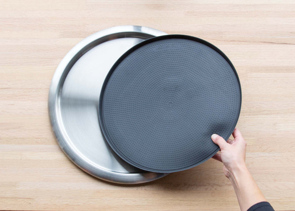 Non-Slip Removable Insert 14 in. Medium Round Serving Tray in Dark Tungsten