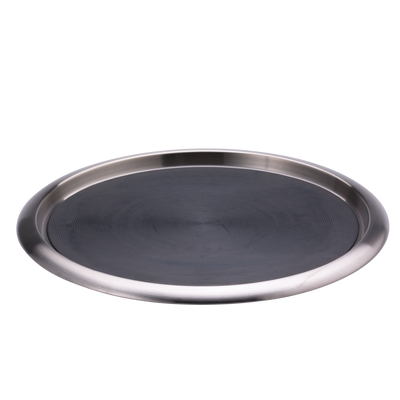 Non-Slip Silicone Surface 16 in. Large Round Serving Tray in Brushed Stainless and Black