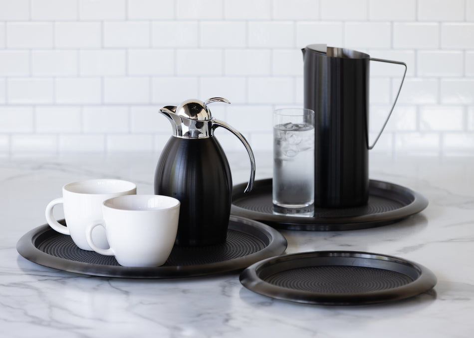 Non-Slip Removable Insert 16 in. Large Round Serving Tray in Black Onyx