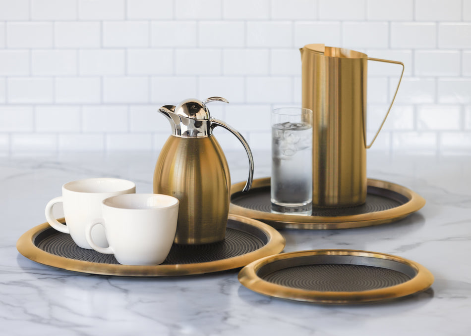 Non-Slip Removable Insert 16 in. Large Round Serving Tray in Vintage Gold
